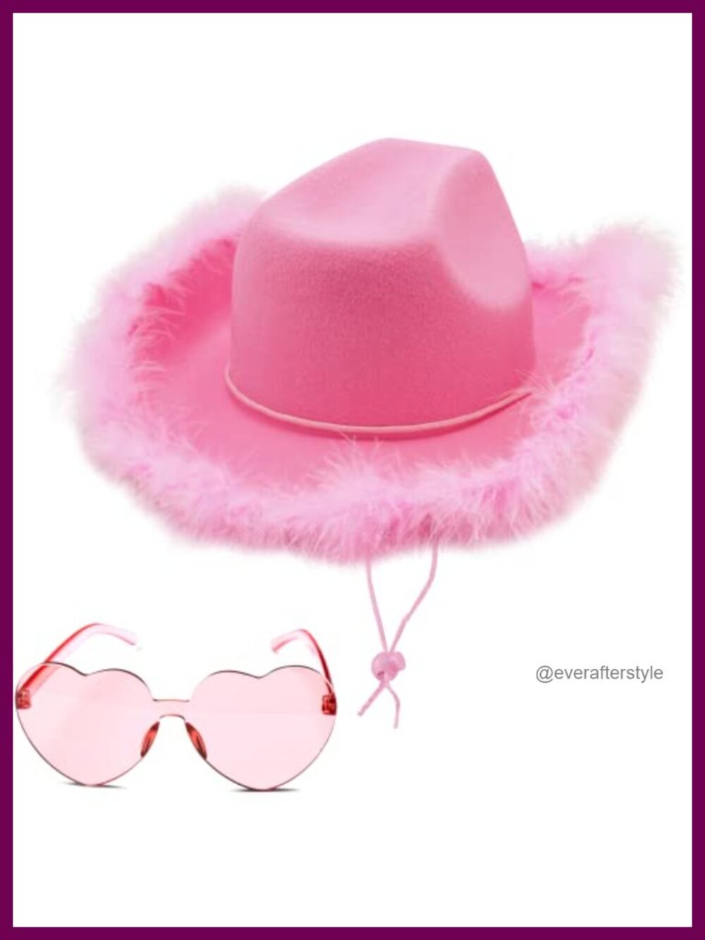 Felt Cowboy Hat Feather Trim Heart Sunglasses Set Western Costume